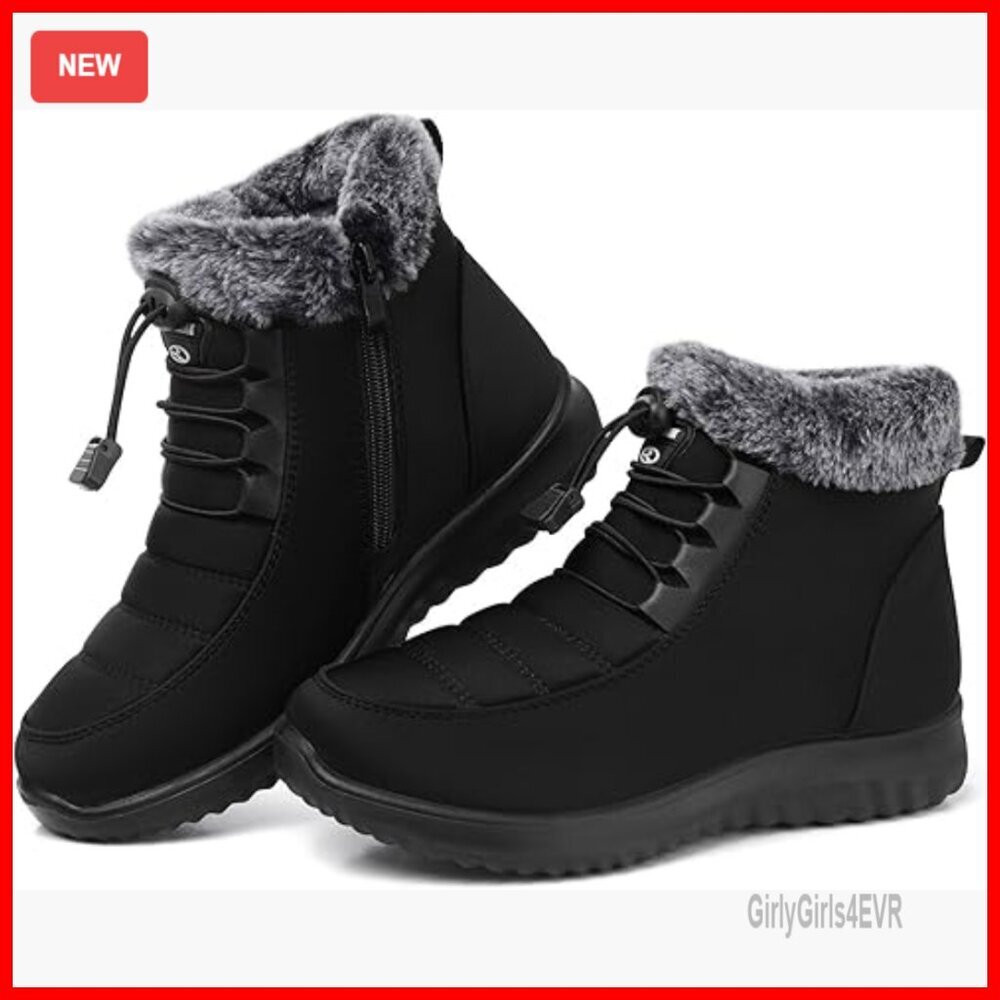 Fur Lined Ankle Boots Water Resistant Snow Shoes Women's Winter Boots